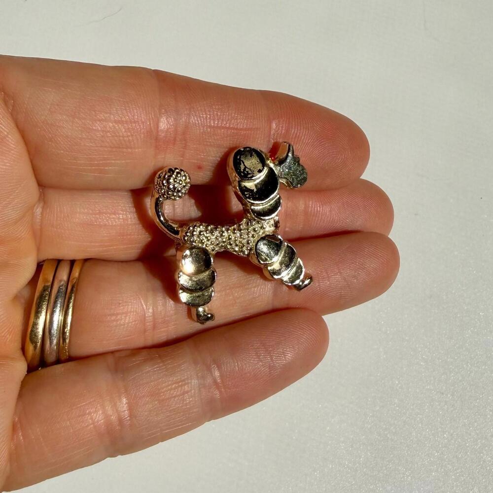 Vintage Poodle Pin with Red Eyes | Silver Tone Dog Brooch